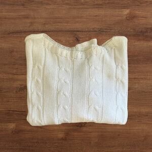 Crochet-Inspired White Cable Knit Cropped Sweater – Astrid, Sz. S, Made in Italy